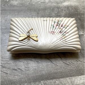 Berger Vintage Dragonfly & Flowers Ceramic Jewelry Box
